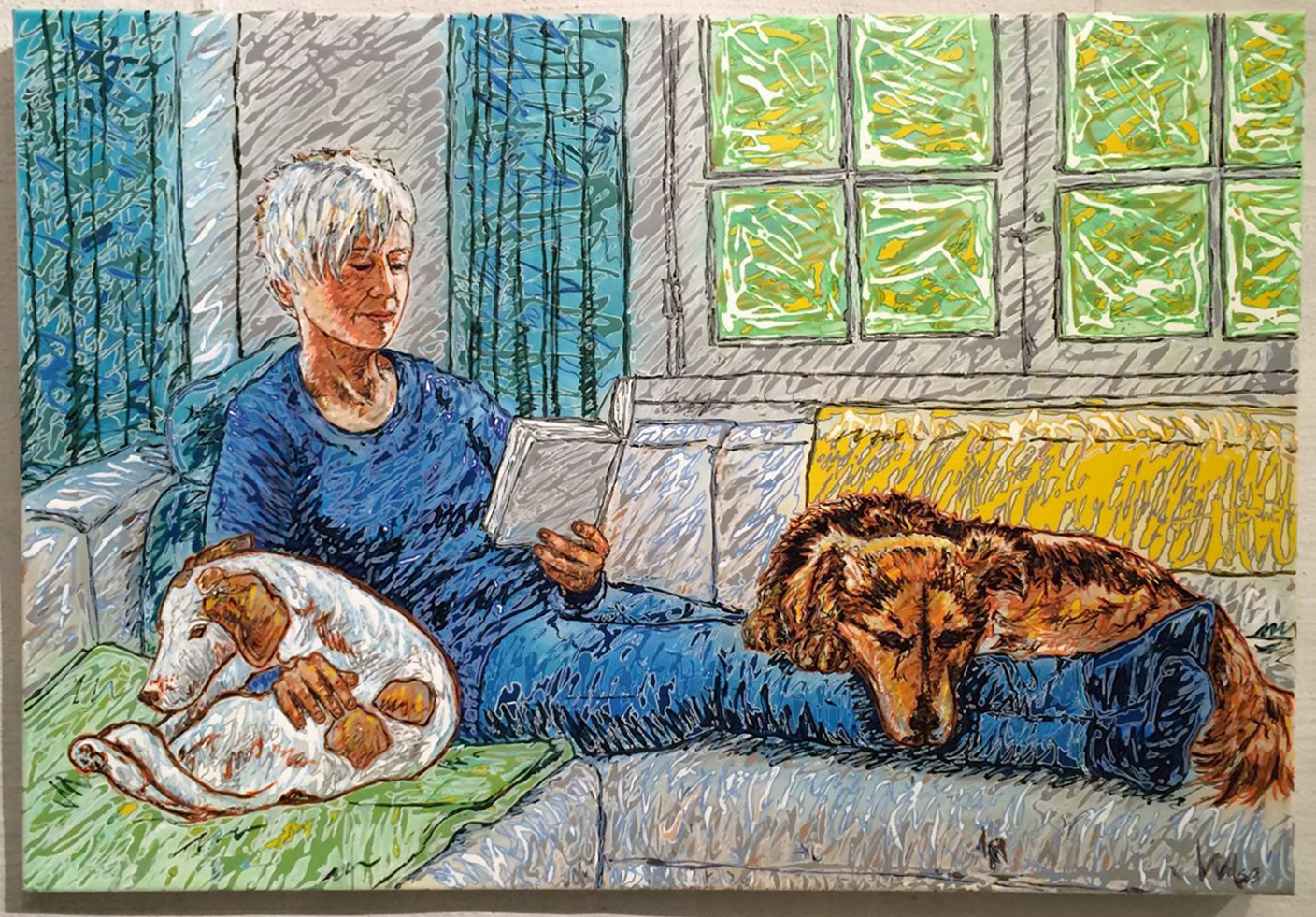 Cornelia reading with dogs by Mark Staff Brandl